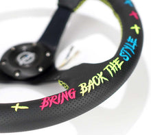 Load image into Gallery viewer, NRG Reinforced Steering Wheel - Oak Tree Outlaws 3in Deep/5mm Blk Spk 350mm Wheel - Blk Perf Lthr