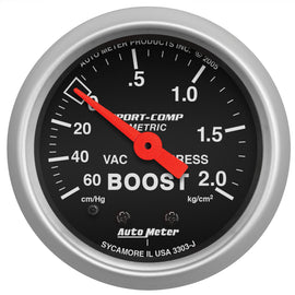 Autometer Sport-Comp 52mm 60 cm/Hg-2.0 Kg/Cm2 Mechanical Boost Gauge