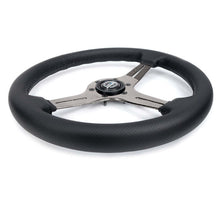 Load image into Gallery viewer, NRG Light Weight Gaming Steering Wheel - 350mm 3 Black Chrome Silver Spokes Perforated Leather