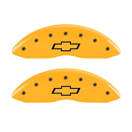 MGP 2 Caliper Covers Engraved Front Bowtie Yellow Finish Blk Char 05 Chevy Silverado 1500