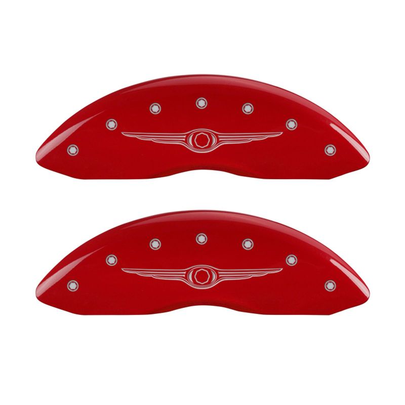 MGP 4 Caliper Covers Engraved Front & Rear Style 1/Chrysler Wing Red finish silver ch