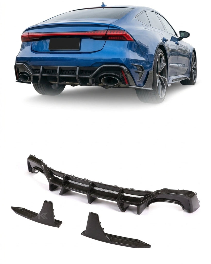 2020–2021 Audi RS7 C8 Sportback Finned Rear Bumper Lip – Dry Carbon Fiber