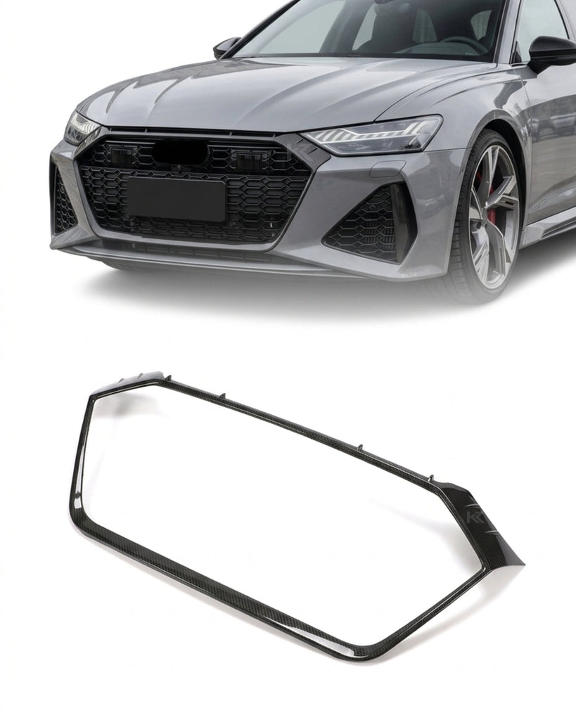 2019–2021 Audi RS6 C8 Avant Front Grille Insert Trim Cover – Dry Carbon Fiber