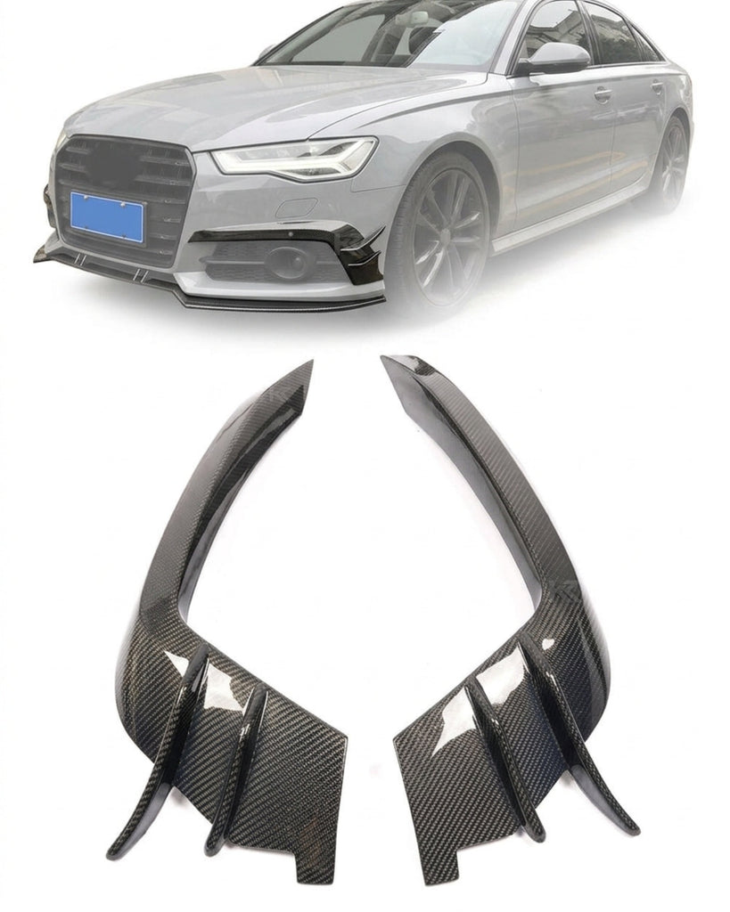 2015–2018 Audi A6 S-Line / S6 C7 Sedan A Style Front Bumper Canard Fins – Carbon Fiber