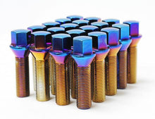 Load image into Gallery viewer, Wheel Mate Mevius Lug Bolt Set of 20 - Blue Neon 14x1.50 50mm Cone 60 DEG TAP