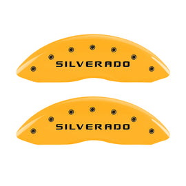 MGP 4 Caliper Covers Engraved Front & Rear Silverado Yellow Finish Blk Char 02 Chevy Avalanche 2500