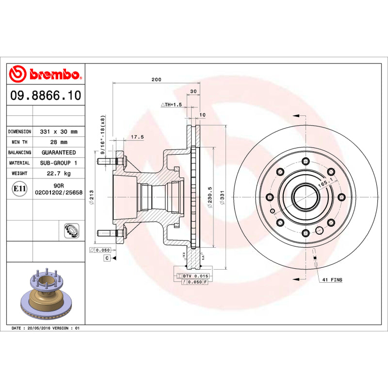 Brembo 03-05 Ford E-350 Club Wagon/95-98 E-350 Econoline Front Premium OE Equivalent Rotor