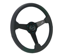 Load image into Gallery viewer, NRG Steering Wheel 1.5in Dish 350mm Black Perforated Leather - Emerald Stitching - Reinforced Spoke