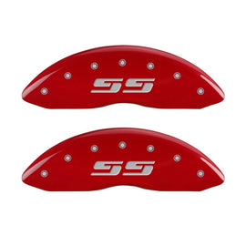 MGP 2 Caliper Covers Eng Front Silverado SS Red Finish Sil Char 2010 Chevy Silverado 1500