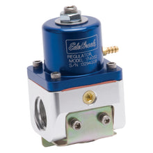 Load image into Gallery viewer, Edelbrock Fuel Pressure Regulator Carbureted 180 GPH 5-10 PSI -10 In/Out -6 Return Blue/Clear