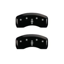Load image into Gallery viewer, MGP 4 Caliper Covers Engraved Front Lincoln Engraved Rear Star logo Black finish silver ch