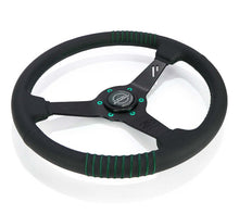 Load image into Gallery viewer, NRG Steering Wheel 1.5in Dish 350mm Black Perforated Leather - Emerald Stitching - Reinforced Spoke