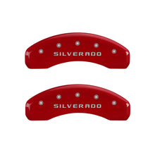 Load image into Gallery viewer, MGP 4 Caliper Covers Engraved Front &amp; Rear Silverado Yellow finish black ch