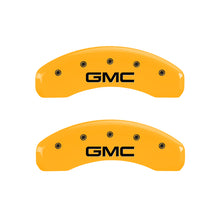 Load image into Gallery viewer, MGP 4 Caliper Covers Engraved Front &amp; Rear GMC Yellow Finish Black Char 2007 GMC Savana 2500