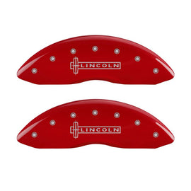 MGP 4 Caliper Covers Engraved Front Lincoln Engraved Rear Star logo Red finish silver ch