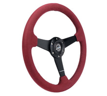 Load image into Gallery viewer, NRG Sport Wheel (350mm) 3 Solid Spokes - 1.5in Deep - Burgundy - Micro Suede - Black Stitching
