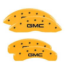 Load image into Gallery viewer, MGP 4 Caliper Covers Engraved Front &amp; Rear Style 1/Chrysler Wing Yellow finish black ch