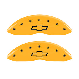 MGP 4 Caliper Covers Engraved F & R Bowtie Yellow Finish Black Char 2002 Chevrolet Silverado 1500