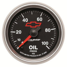 Autometer GM Bowtie Black 2-1/16in 0-100 PSI Oil Pressure - Stepper Motor