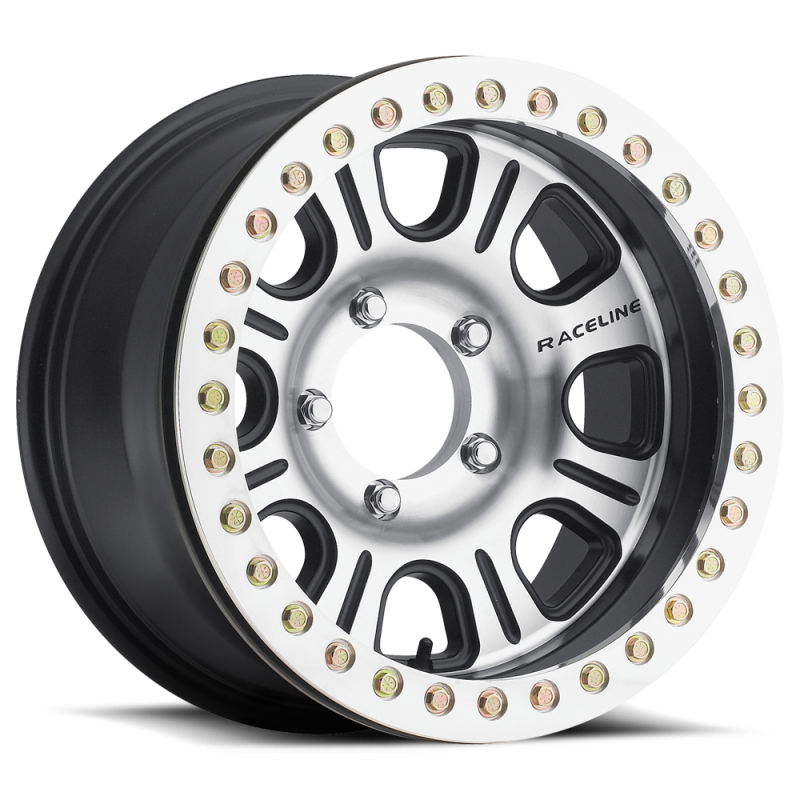 Raceline RT232 Monster 15x8in/5x114.3 BP/-32mm Offset/83.82mm Bore - Black & Machined Beadlock Wheel