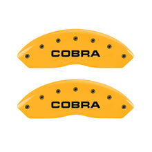 Load image into Gallery viewer, MGP 4 Caliper Covers Engraved Front &amp; Rear Cobra Yellow Finish Black Char 2003 Ford Mustang