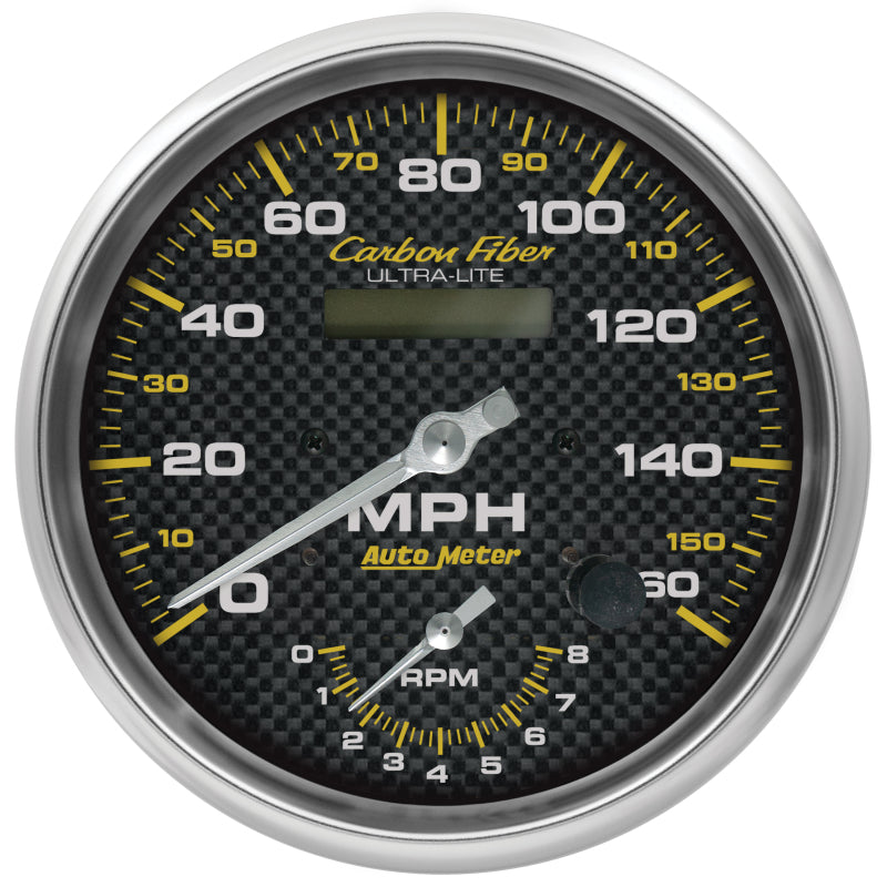 AutoMeter 160mph & 8k RPM Electirc Program 5in. Carbon Fiber Gauge Tach/Speedo