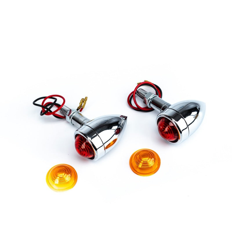 Bikers Choice 1 7/16 Inch Dia Chrome Mini Bullet Marker Light Dual Fillament Amber Lens Pr Universal