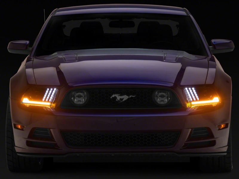 Raxiom 13-14 Ford Mustang LED Projector Headlights SEQL Turn Signals- Blk Housing (Clear Lens)