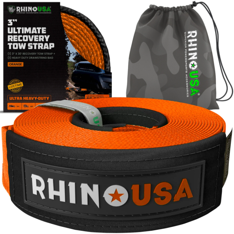Rhino USA Recovery Tow Strap 3In x 30Ft (Orange)
