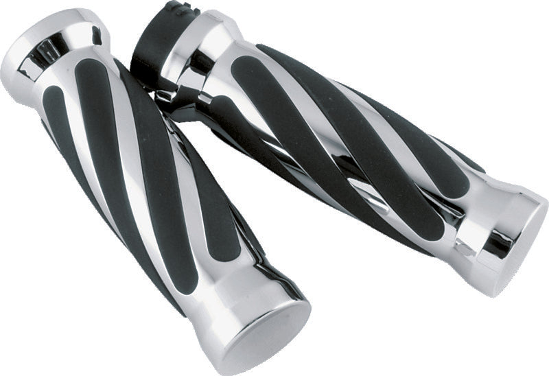 Bikers Choice 81-17 XL & Big Twin Dual Cable Chrome & Black Twisted Grips Pr