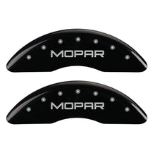 Load image into Gallery viewer, MGP 4 Caliper Covers Engraved Front &amp; Rear MOPAR Black finish silver ch