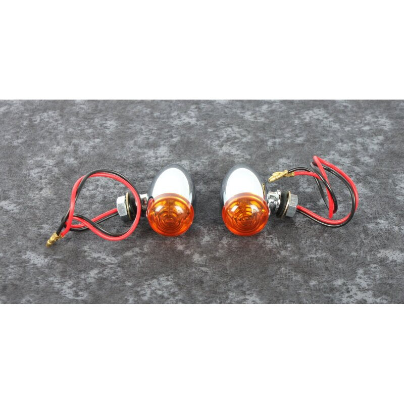 Bikers Choice 1 Inch Dia Chrome Smooth Bullet Marker Light Dual Fillament Amber Lens Pr Universal