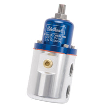 Load image into Gallery viewer, Edelbrock Fuel Pressure Regulator Carbureted 160 GPH 5-10 PSI 3/8In In/Out Returnless Blue/Clear