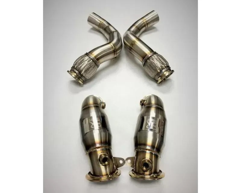 S63M Engine with OPF (EU Spec) 200 CEL Catted Downpipes Full Kit- Polished Finish (BM-EXH022PCAT-OPF)