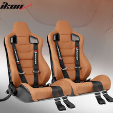 Load image into Gallery viewer, Universal Brown Racing Seat with Dual Slider 6 Point Cam-lock Belt PU