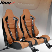 Load image into Gallery viewer, Universal Brown Racing Seat with Dual Slider 6 Point Cam-lock Belt PU