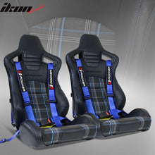 Load image into Gallery viewer, Universal Blue Plaid Racing Seat Dual Slider Buckle Belt PU Carbon