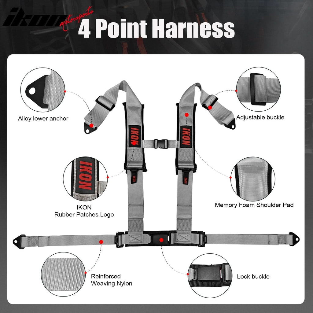 Universal 3" Wide 4 Point Buckle Racing Seat Belt Harness Nylon Grey