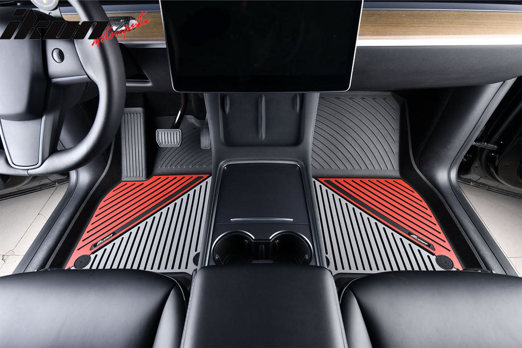 2020-2024 Tesla Model Y 3D Floor Mats Black& Gray& Red TPE Injection