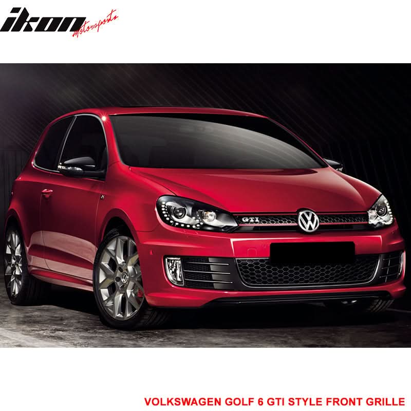 Fits 10-14 Golf MK6 Mesh GTI Black Red Front Grille Logo Base - ABS
