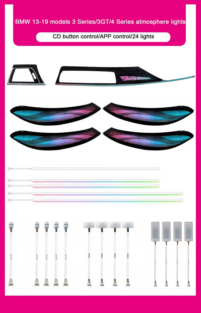 BMW 3 Series F30 / F31 / F34 / F35 / 3GT & 4 Series F36 Gran Coupe Interior 64-Color LED Ambient Light Kit 2013 - 2019