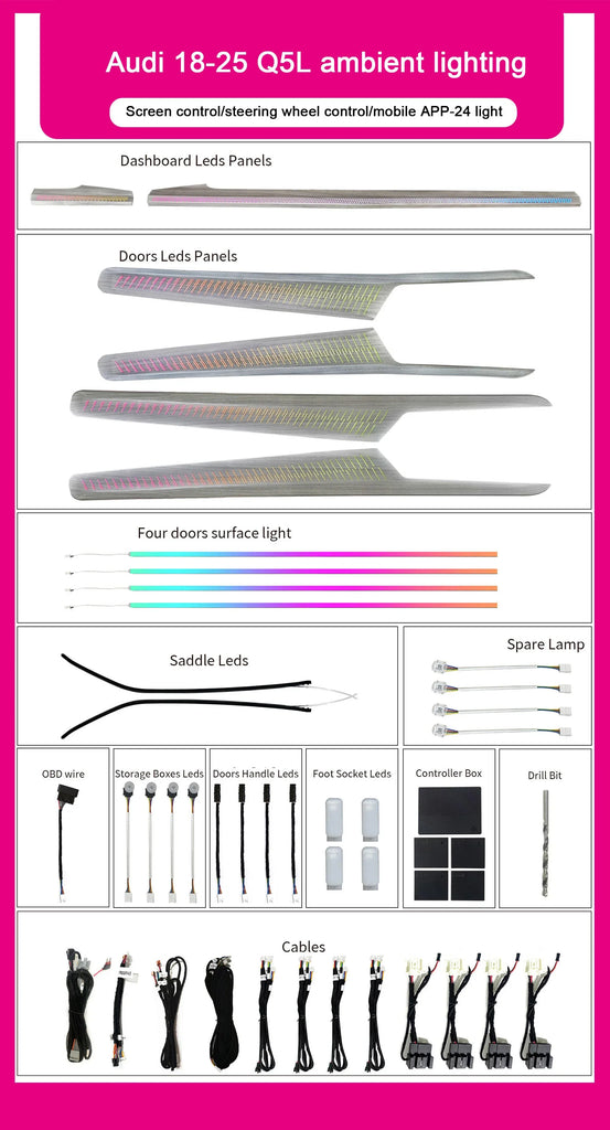 Audi Q5 / Q5L Interior 64-Color Symphony Rainbow LED Ambient Light Kit 2018 - 2025