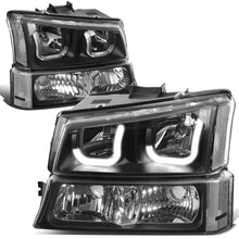 Load image into Gallery viewer, 03-07 Chevrolet Silverado J-Halo LED DRL Headlights 4PC Black Clear