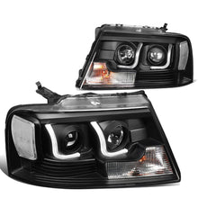 Load image into Gallery viewer, 04-08 Ford F-150 3D LED J-Bar Halo Projector Headlights Black Housing