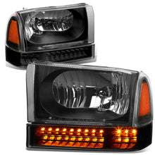 Load image into Gallery viewer, 99-04 Ford F-250/F-350/Excursion LED DRL Headlights Black/Amber