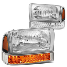 Load image into Gallery viewer, 99-04 Ford F-250/F-350 LED DRL Headlights Chrome Housing Amber Corner