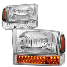 Load image into Gallery viewer, 99-04 Ford F-250/F-350 LED DRL Headlights Chrome Housing Amber Corner