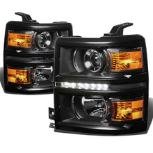 Load image into Gallery viewer, 14-16 Chevy Silverado LED Projector Headlights Black Housing Amber