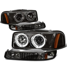 Load image into Gallery viewer, 99-07 GMC Sierra Yukon LED Dual Halo Projector Headlights Smoke