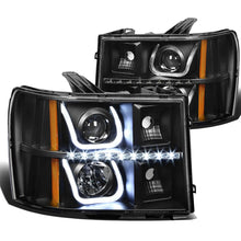 Load image into Gallery viewer, 07-13 GMC Sierra LED U-Bar Halo Projector Headlights Black Housing